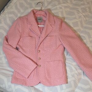 Bright Light Pink Tweed Jacket with Gold Buttons